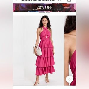 Cross halter neck tiered midi dress